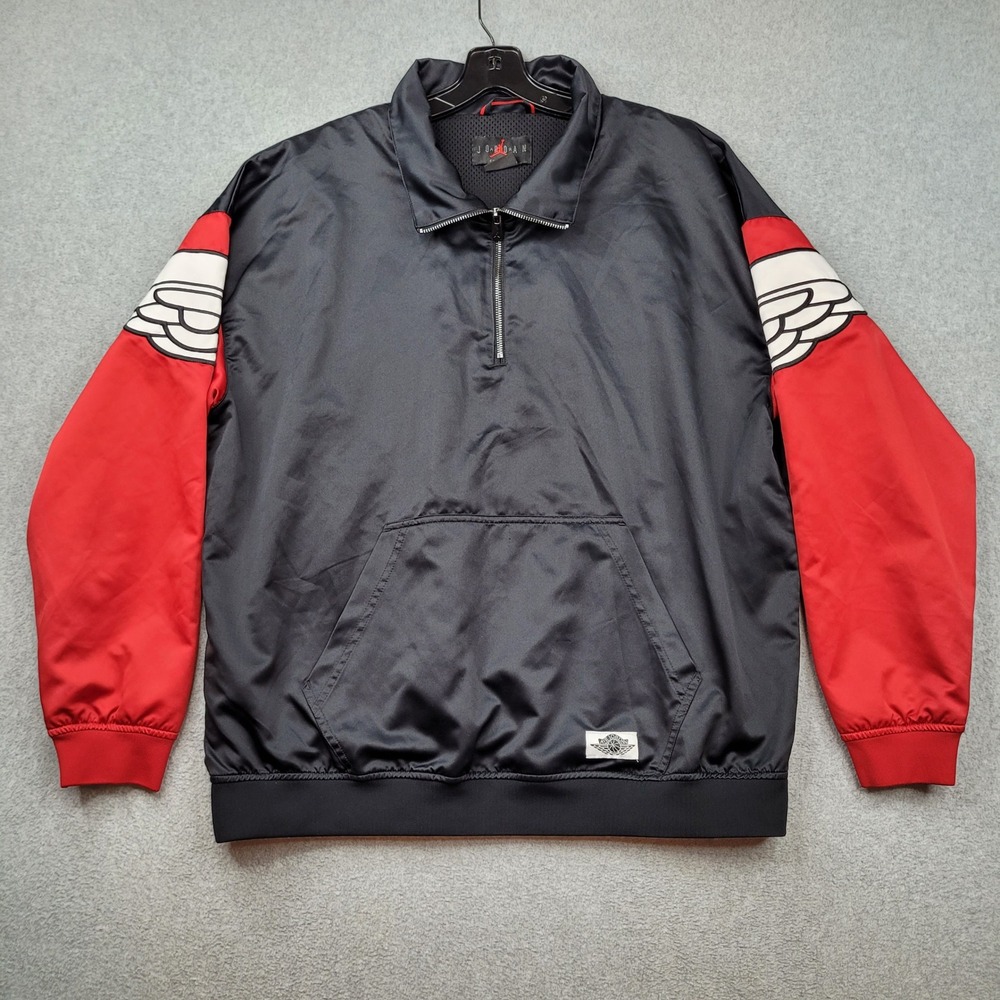 Jordan Wings Anorak Jacket Mens Large Black Red Quarter Zip Pullover AO0406-011